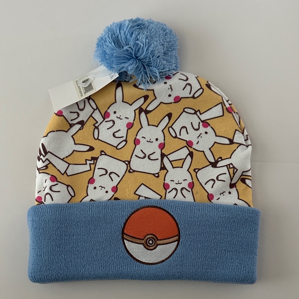 Pokemon Pikachu Patterned Beanie with Blue and Yellow